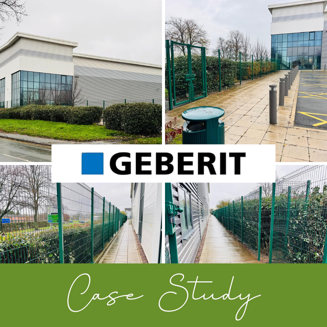 Green V-Mesh security fencing installed around the new Geberit’s warehouse building in Stoke-on -Trent.